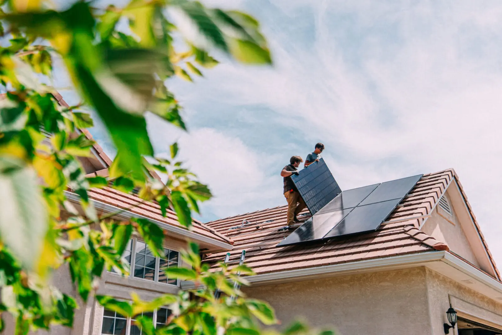 Installing solar panels on a roof