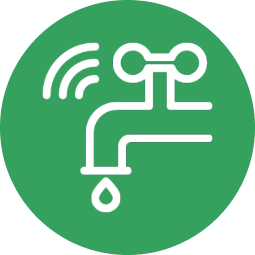 Icon of a water faucet with a droplet and wireless signal.